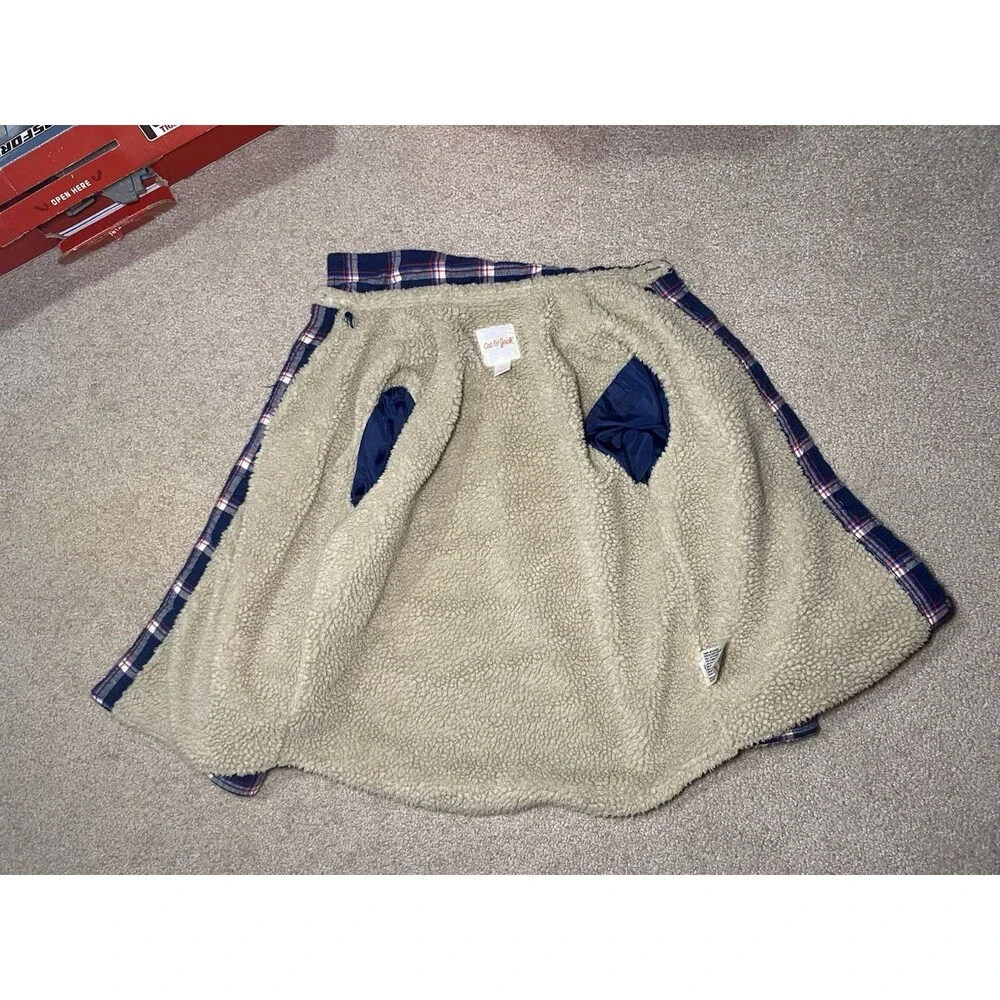 Cat & Jack Boys S 6/7 Blue Plaid Flannel Sherpa Lined Shirt Jacket Shacket